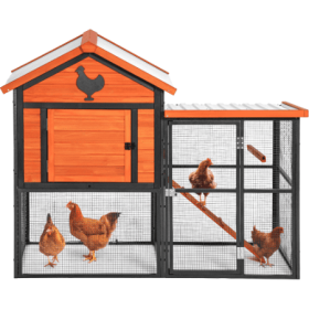 Durable Wood and Iron Chicken Coop with Runway and Waterproof Roof, Suitable for 5-7 Chickens, Built-in Nesting Box (Option: YellowBlack)