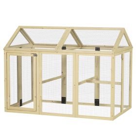 PawHut Chicken Run, Wooden Large Chicken Coop, Combinable Design with Perches & Doors for Outdoor, Backyard, Farm, 4.6' x 2.8', Nature Wood (Color: as Pic)